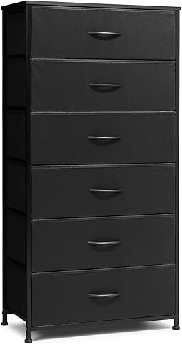 Crestlive Products Cómoda para dormitorio con 6 cajones, cajonera alta con cajones, cómodas negras muebles de dormitorio, unidad organizadora de