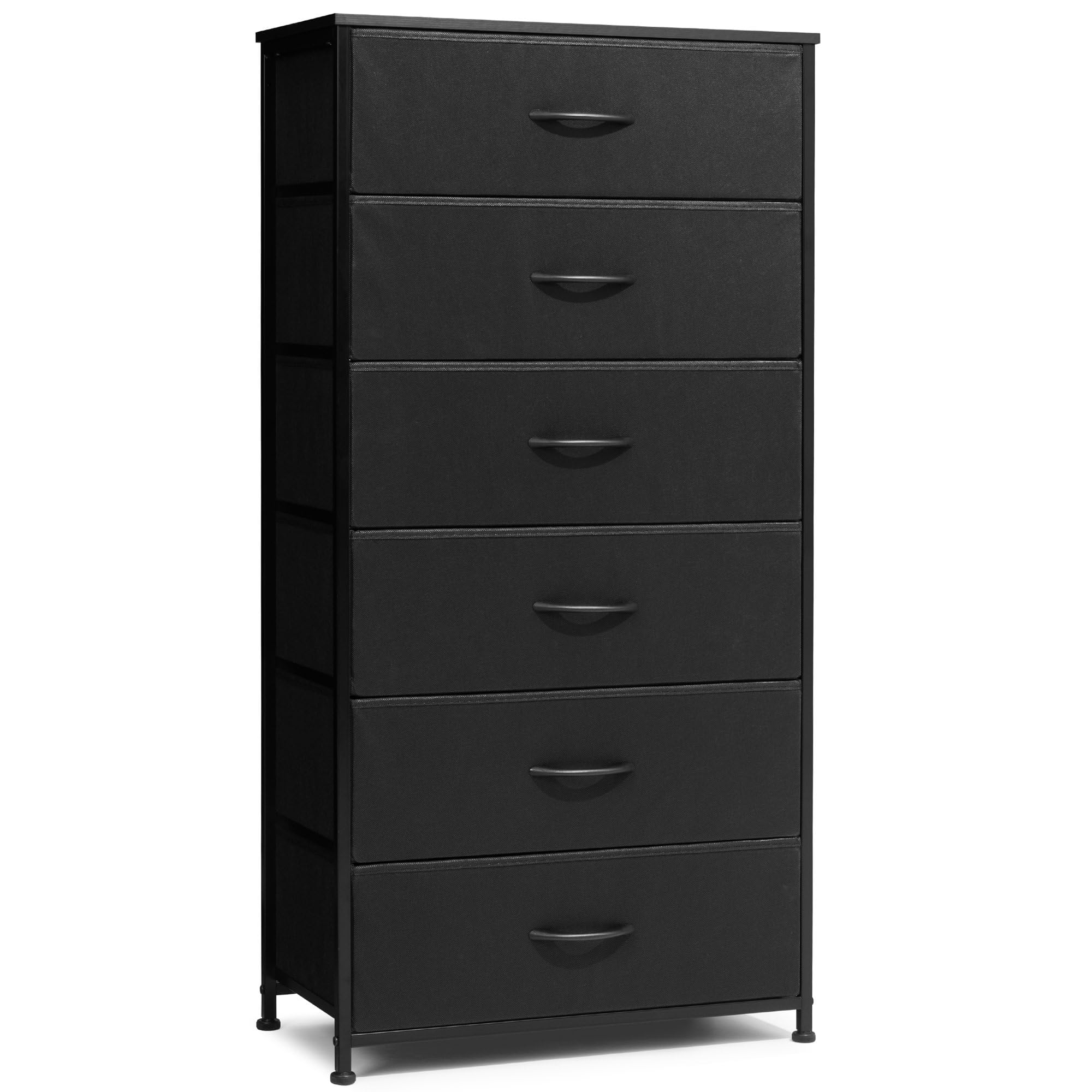Crestlive Products Dresser for Bedroom with 6 Drawers, Tall Chest of Drawers, Black Dressers Bedroom Furniture, Storage Organizer Unit with Bins for