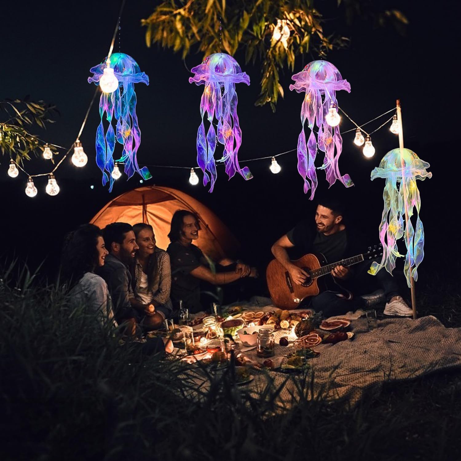 Jellyfish Decor, 4 Pcs Jellyfish Lanterns Lamp for Mermaid Theme Party, Hanging Colorful Jelly Fish Decoration Lights for Birthday Party Under The Sea Party Decoration for Women Girl Baby (4 Colors)