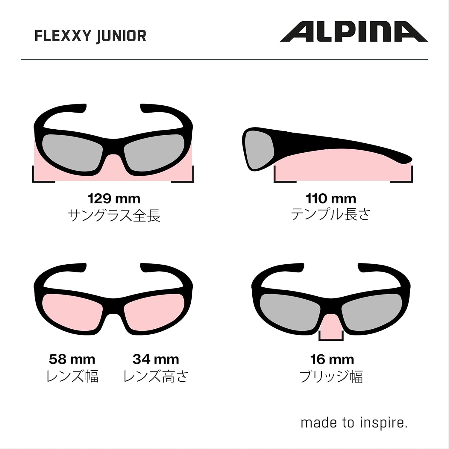 ALPINA FLEXXY JUNIOR Flexible and Shatterproof Sunglasses with 100% UV Protection for Children, Pink/Rose Gloss, One Size
