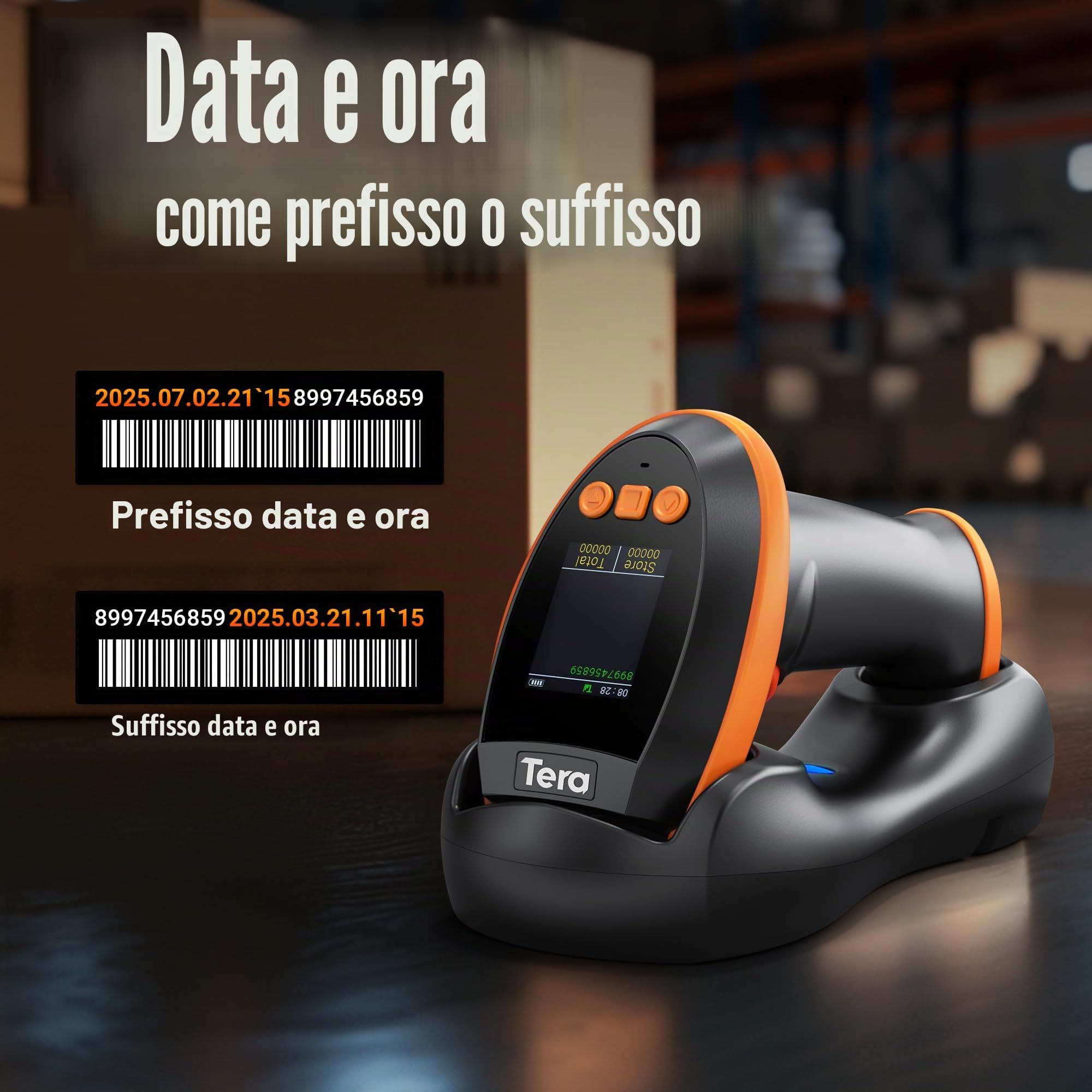 Tera Scanner per codici a barre con schermo e tastiera digitali, versione professionale, velocità di scansione extra veloce, funziona con Bluetooth 2.4G wireless e USB cablato 1D 2D QR Lettore di