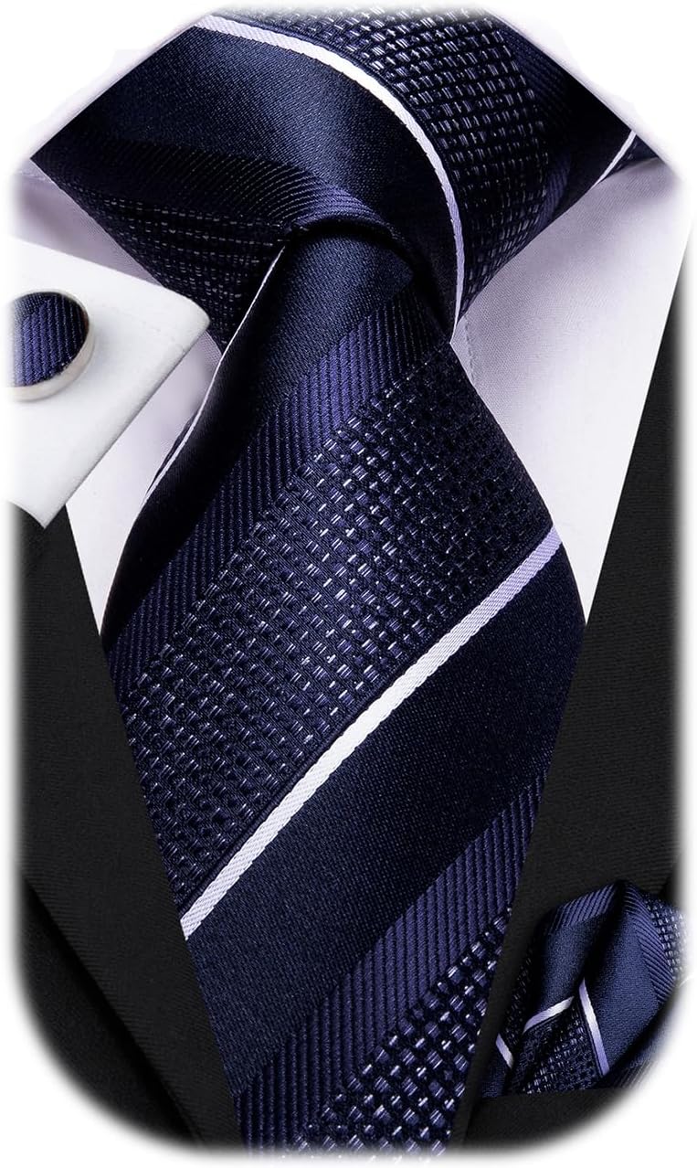 Mens Paisley Striped Tie Woven Necktie for Men and Handkerchief Cufflinks Set Wedding Formal Business