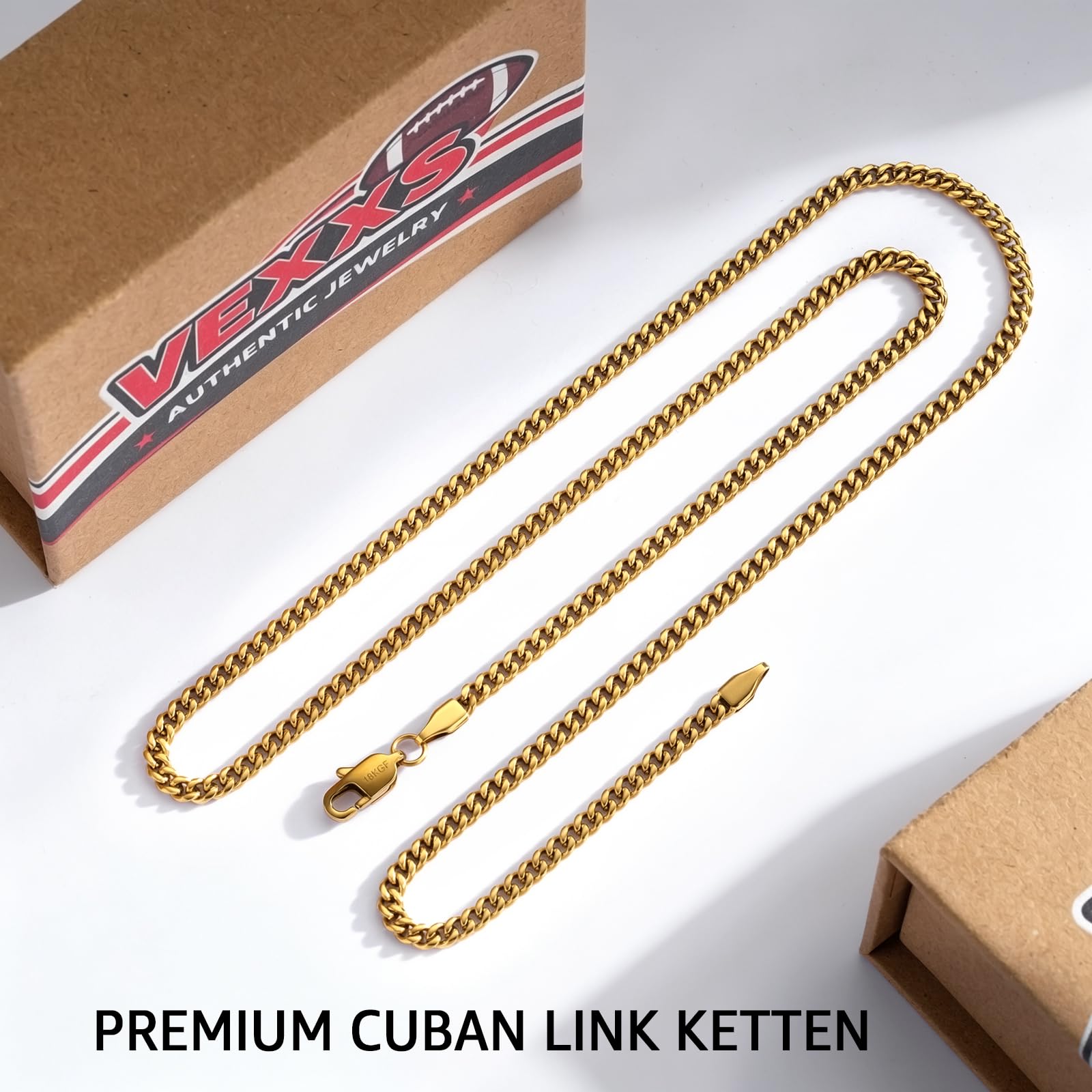 VEXXS 3mm Cuban Kette Herren Halskette 316L Edelstahl Mit Dicker 18K Gold- & 925 Silber-Auflage Cuban Link Kubanische Kette Männer 46-66cm