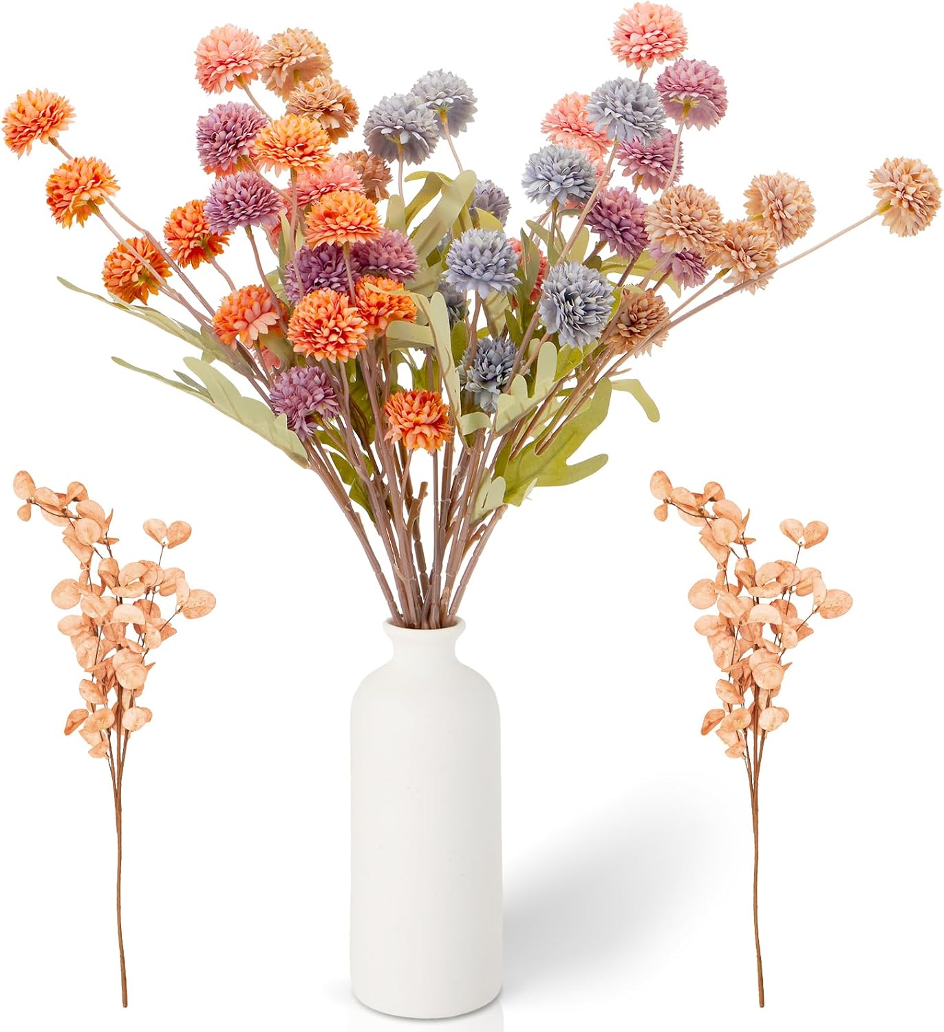 ZMTECH Artificial Flowers 12Pcs, Fake Flower for Indoor Outdoor, Silk Chrysanthemum Gift for DIY Party & Home Decor, Fake Chrysanthemum Pom Stems, Spring Fall Centerpiece Orange Mixed(No Vase)