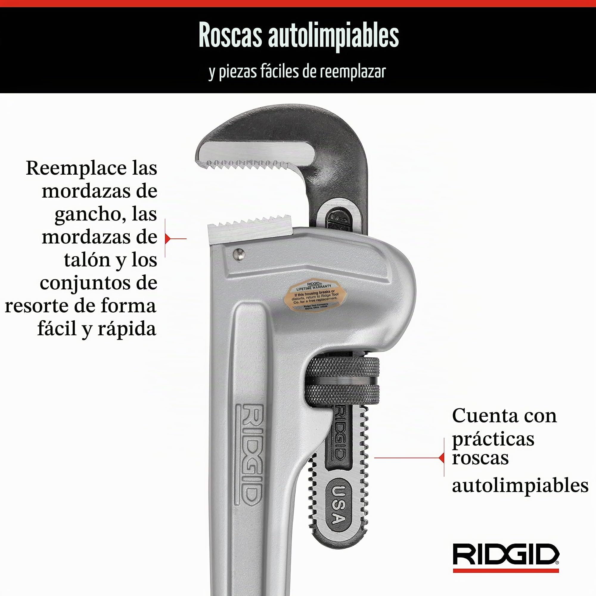 RIDGID 31105 Modelo 824 Llave recta de aluminio para tubo, Llave de fontanería de 24 pulgadas
