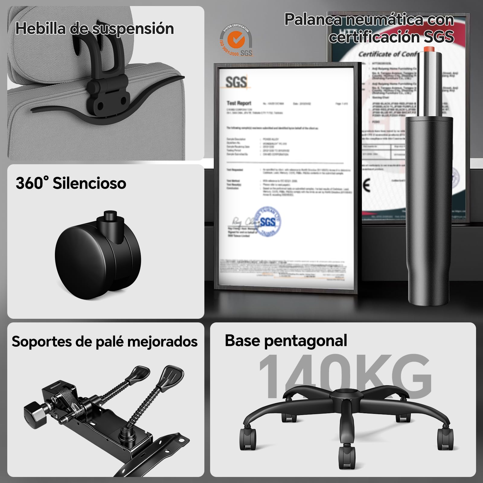 Silla Oficina Ergonomica con Respaldo Alto, Silla Escritorio Ejecutiva 200KG, Silla Gaming de Asiento Ancho Reposapiés Soporte Lumbar, Silla Escritorio Reclinable Reposabrazos Elevables, Gris