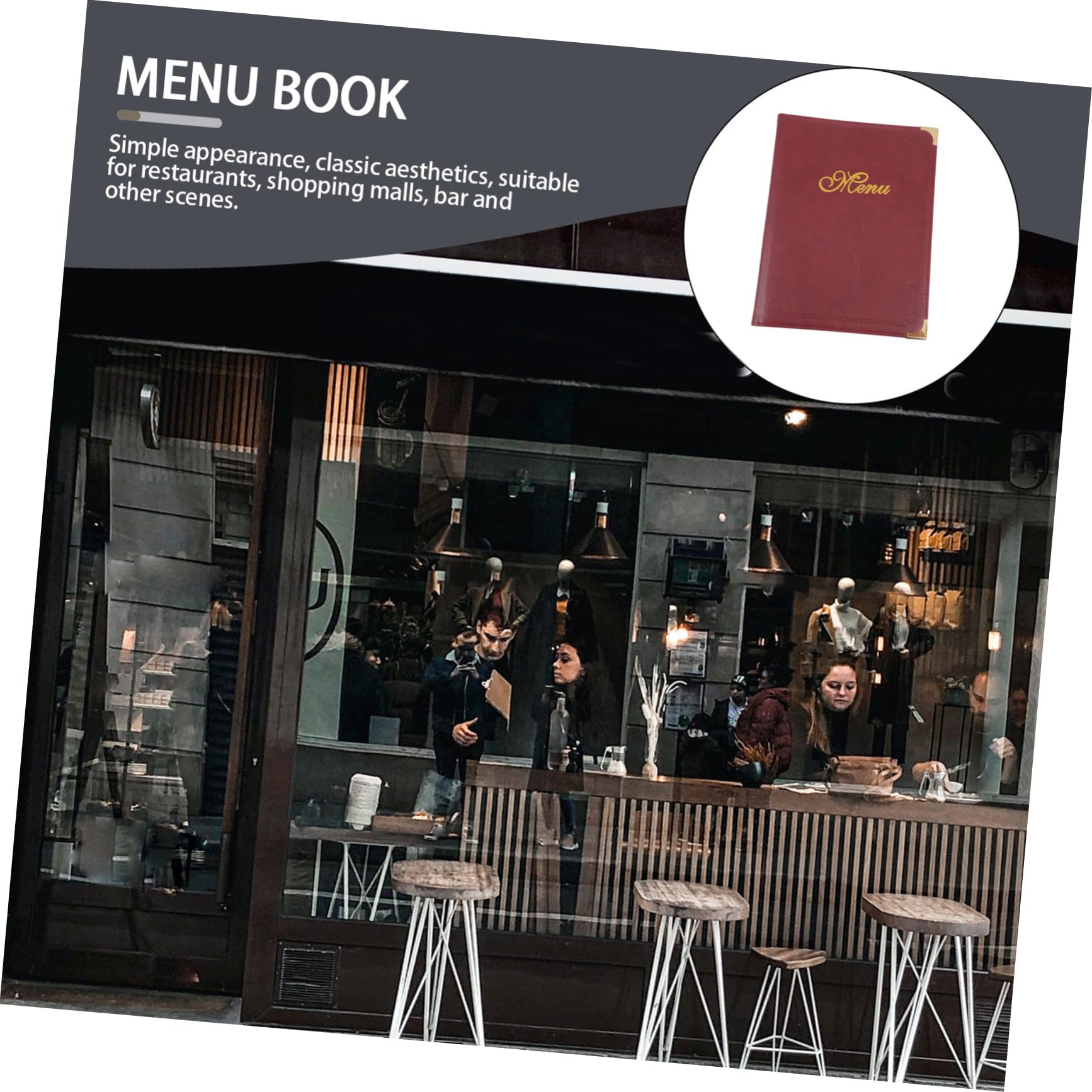 Portamenús de Cuero A4 Color Burdeos Funda Transparente, Carpeta para Menús de Restaurante Reutilizable y Resistente para Bares y Centros Comerciales, Diseño Esquinas Redondeadas