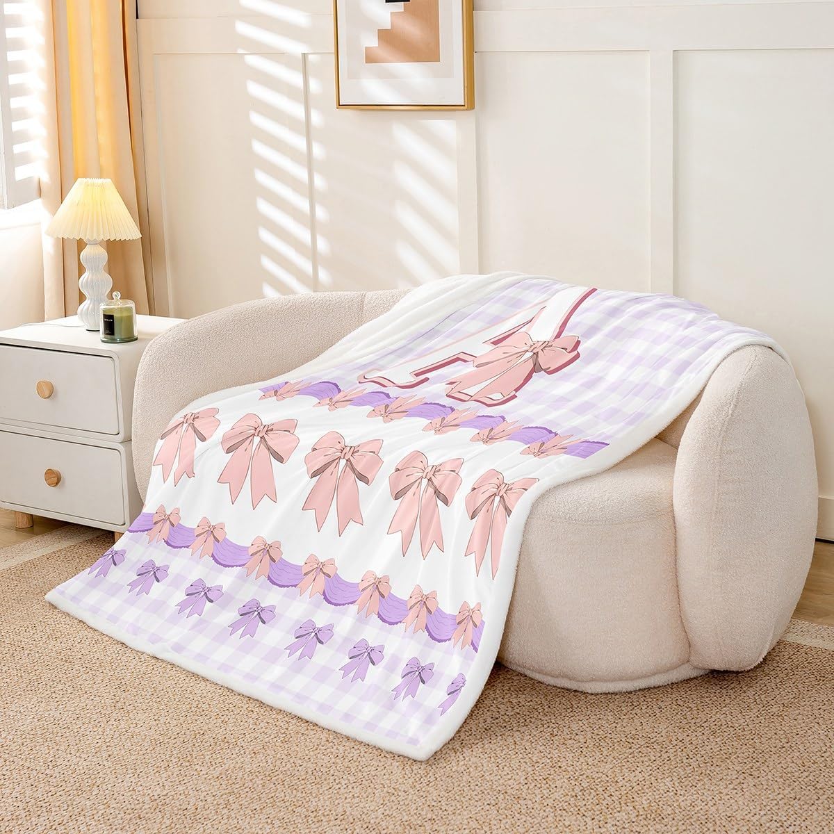 Castle Fairy Lovely Bowknot Kids Bed Throws,English Letter Pink Purple Bow Tie Throw Blanket for Boys Bedroom, Personalized Initial A Print Lightweight Sherpa Blanket for Sofa, B Size (30 x 40 Inch) image 5