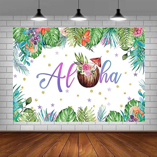 Miniatura 4 de Decoraciones de fiesta hawaiana de verano de 7 x 5 pies, telón de fondo Aloha para playa, palmera tropical, hojas verdes de coco, fondo para