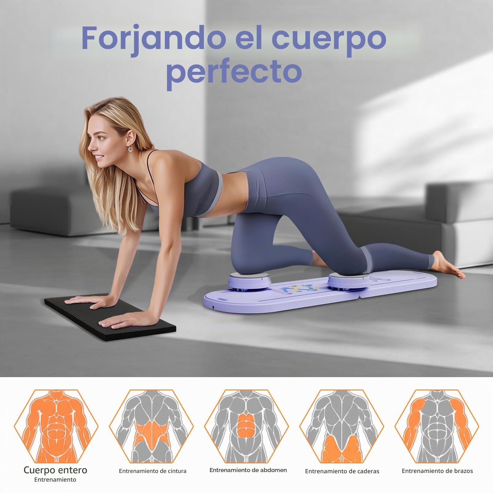 Rollingsurfer Tabla de Pilates Plegable, Reformador de Pilates Multifunción para Casa/La Oficina, Set de Tabla de Pilates Entrenamiento del Core y Fitness Corporal Total