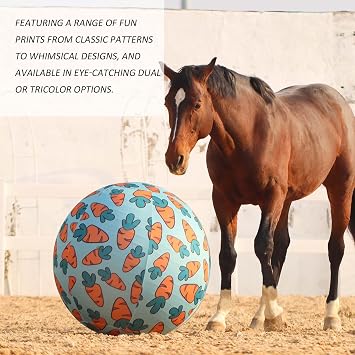 Harrison Howard Howdy Bally Horse Playball Covers Mega Ball Cover for Equine Use Exclusive Fun Patterns Protective Carrot Print 30