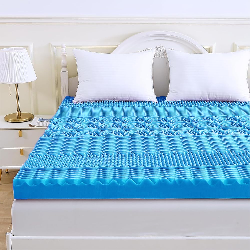 Memory Foam Mattress Topper King Bed 6cm Thick, Blue – Eg...