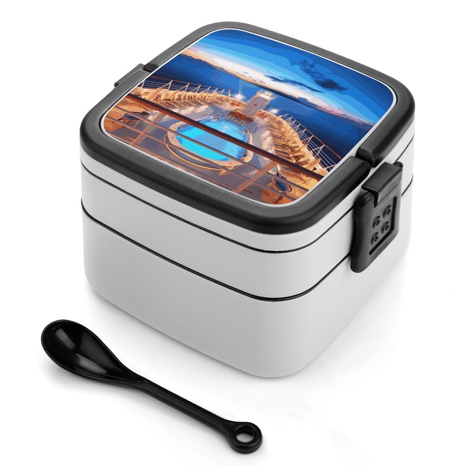 FekiLoot Pool Party Cruise Ship Bento Box Adult Lunch Box Sealed Bento Lunch Boxes with Spoon Sturdy Double Layer Bento Boxes Snap-on Design Leak Proof Lunch Containers Ideal for Work