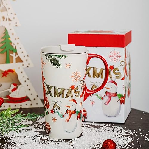 Miniatura 7 de TZSSP Taza de cerámica de café taza de Navidad Taza de té de porcelana con tapa en caja 17oz., Navidad