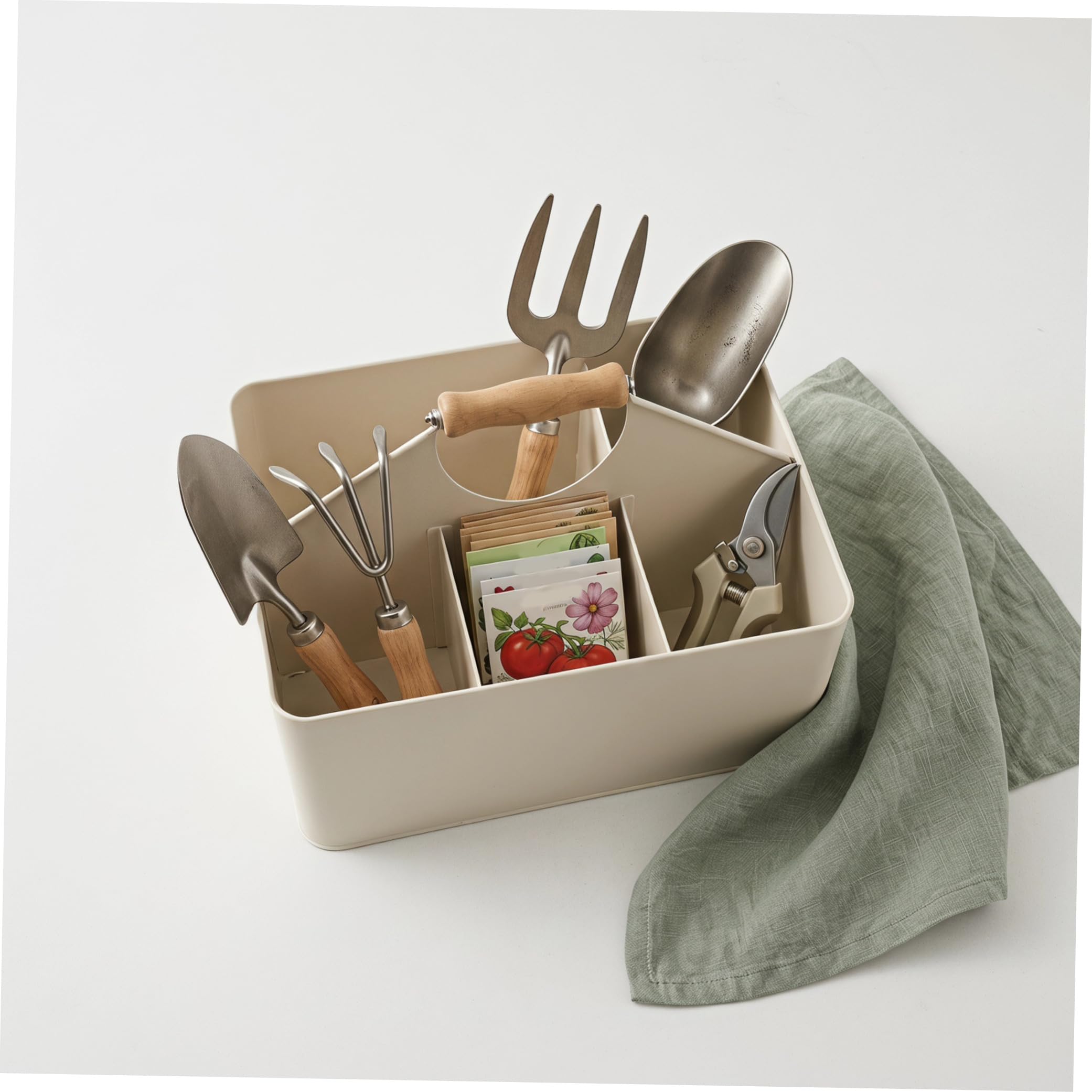 TOYANDONA Boîte de Rangement Dimensions 29,5x22,6x20 Cm en Fer pour Semences de Jardin avec 4 Compartiments, Poignée et Surface Lisse, Jardinage en Extérieur Comptoir