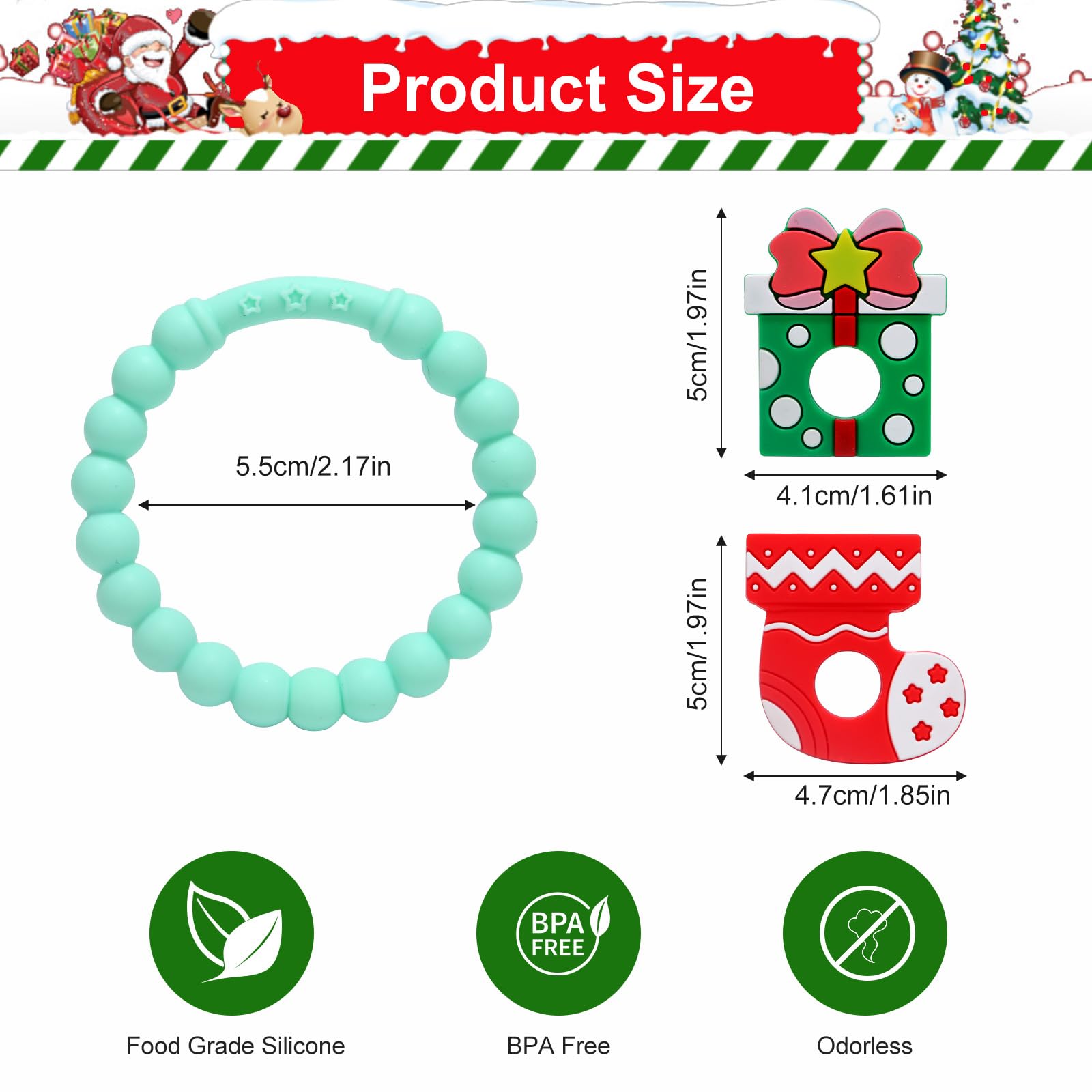 Christmas Baby Teething Ring Toys – Christmas Gift & Stocking Teethers for Newborns, Infants & Toddlers – Sensory Chew Bracelet for Teething Relief – Perfect Baby’s First Christmas Stocking Stuffers