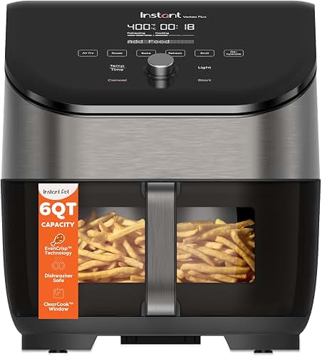 Vortex Plus 6 Qt 6-in-1 Air Fryer with Odor Erase Tech, Black | airfryer, 6 quart, broil, dehydrate, crisp, roast, reheat, bake, app with guided recipes, family size