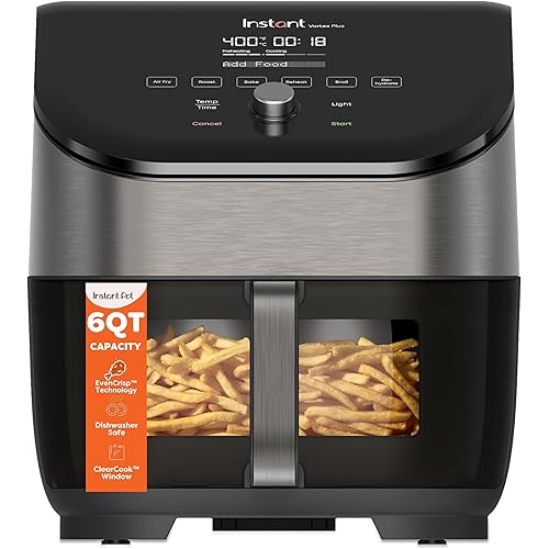 Instant Pot Vortex Plus 6QT Air Fryer with Odor Erase Technology,6-in-1 Functions that Crisps,Roasts, Broils,Dehydrates, Bakes & Reheats, 100+In-App Recipes, from the Makers of Instant Pot,1700W,Black