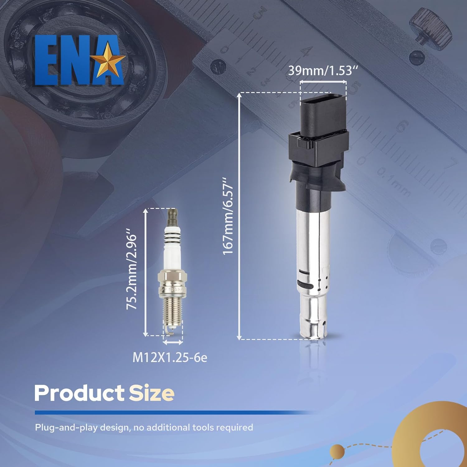 ENA Set of 6 Ignition Coil Pack with 6 Iridium Spark Plug Compatible with Audi Porsche Volkswagen A3 TT Cayenne Eos R32 Touareg Quattro V6 3.2L 2004 2005 2006 2007-2009 for UF531 UF556 5308