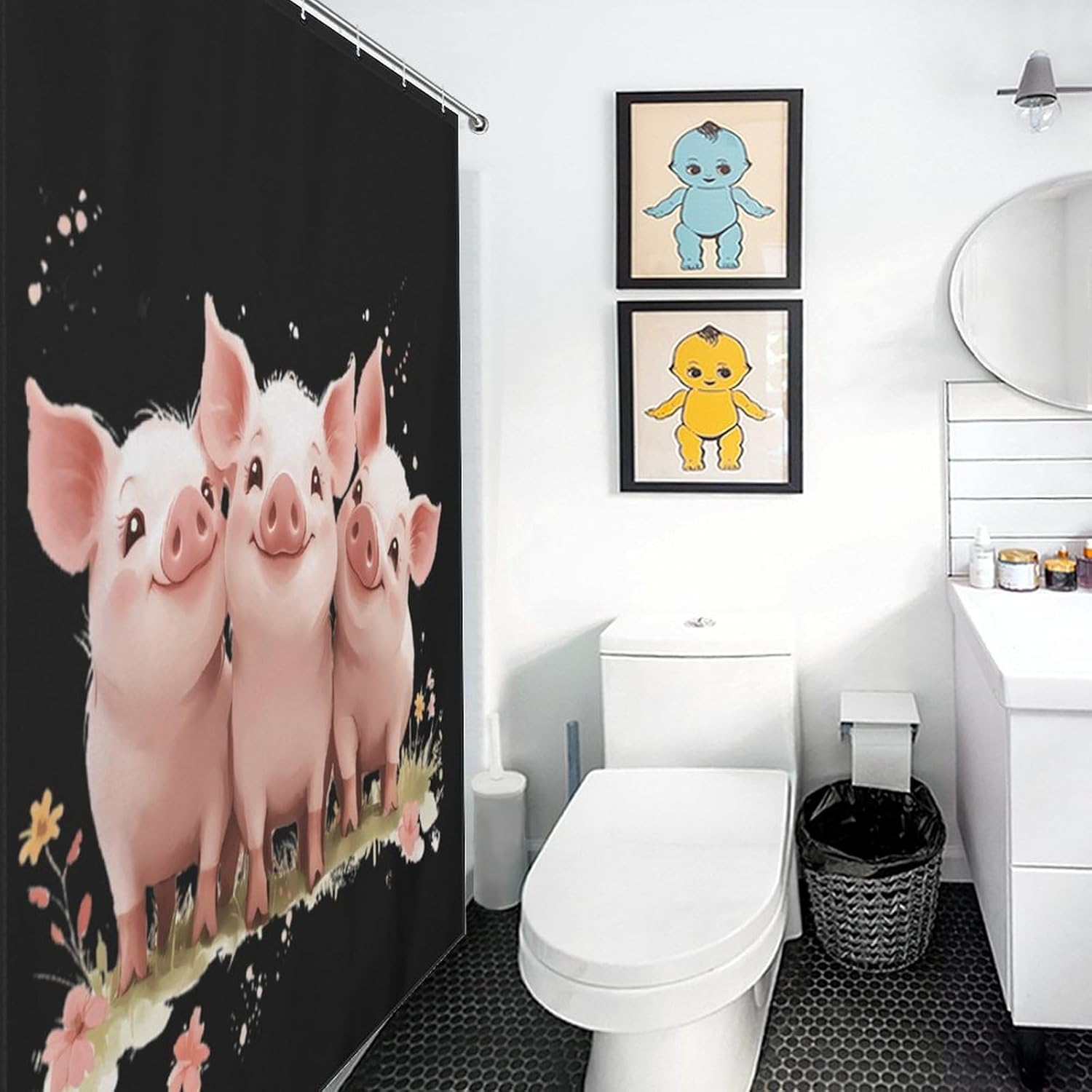 Cute Pigs Funny Shower Curtains Washable Bath Curtain Liner with Hooks for Bathroom Bath Tubs