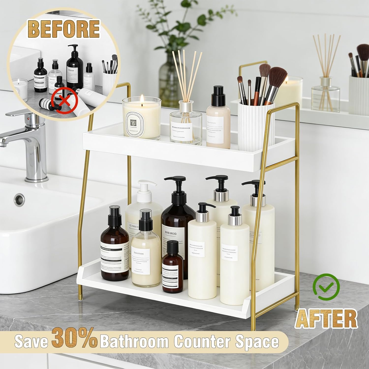 2-Tier Bathroom Counter Organizer, Wood Countertop Organizer for Bathroom Decor, Bathroom Organizers and Storage, Skincare Organizers for Vanity , Counter Storage Shelf for Bedroom Kitchen Office