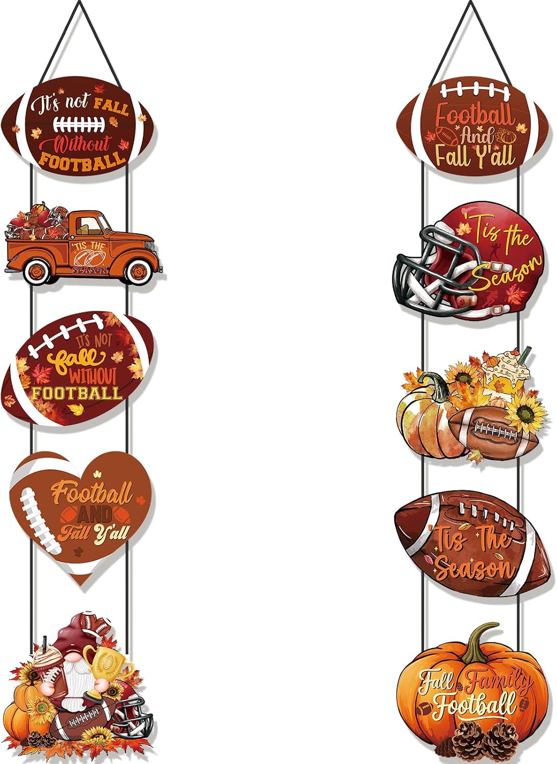 CroBlissful 2 Sets Football Banner Fall Thanksgiving Porch Door Sign Decor