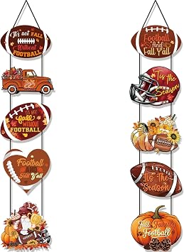 CroBlissful 2 Sets Football Banner Fall Thanksgiving Porch Door Sign Decor