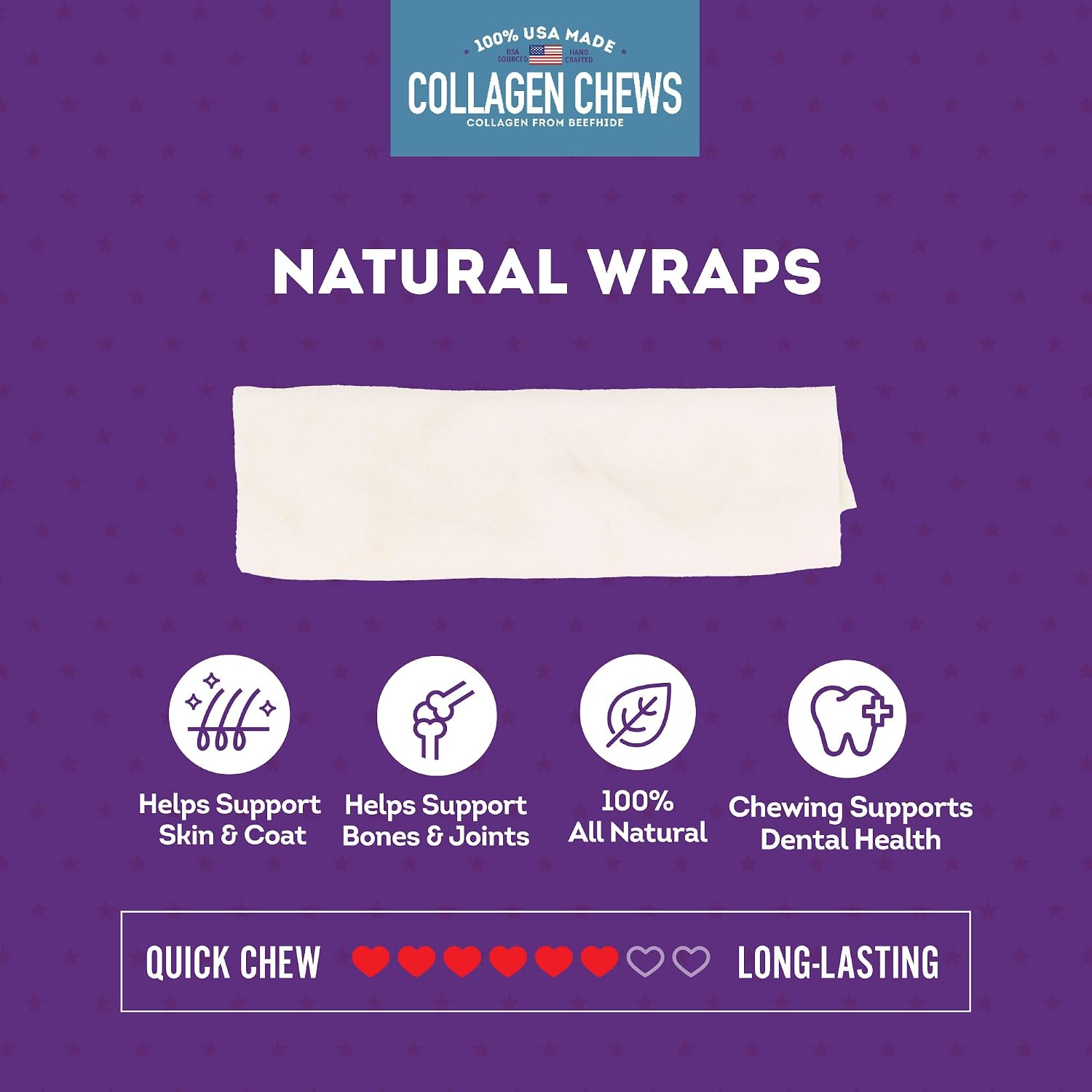 USA Collagen Wraps 6-7x1.5 Dog Chew Treats - Natural Flavor, 12 Count/1 Pack