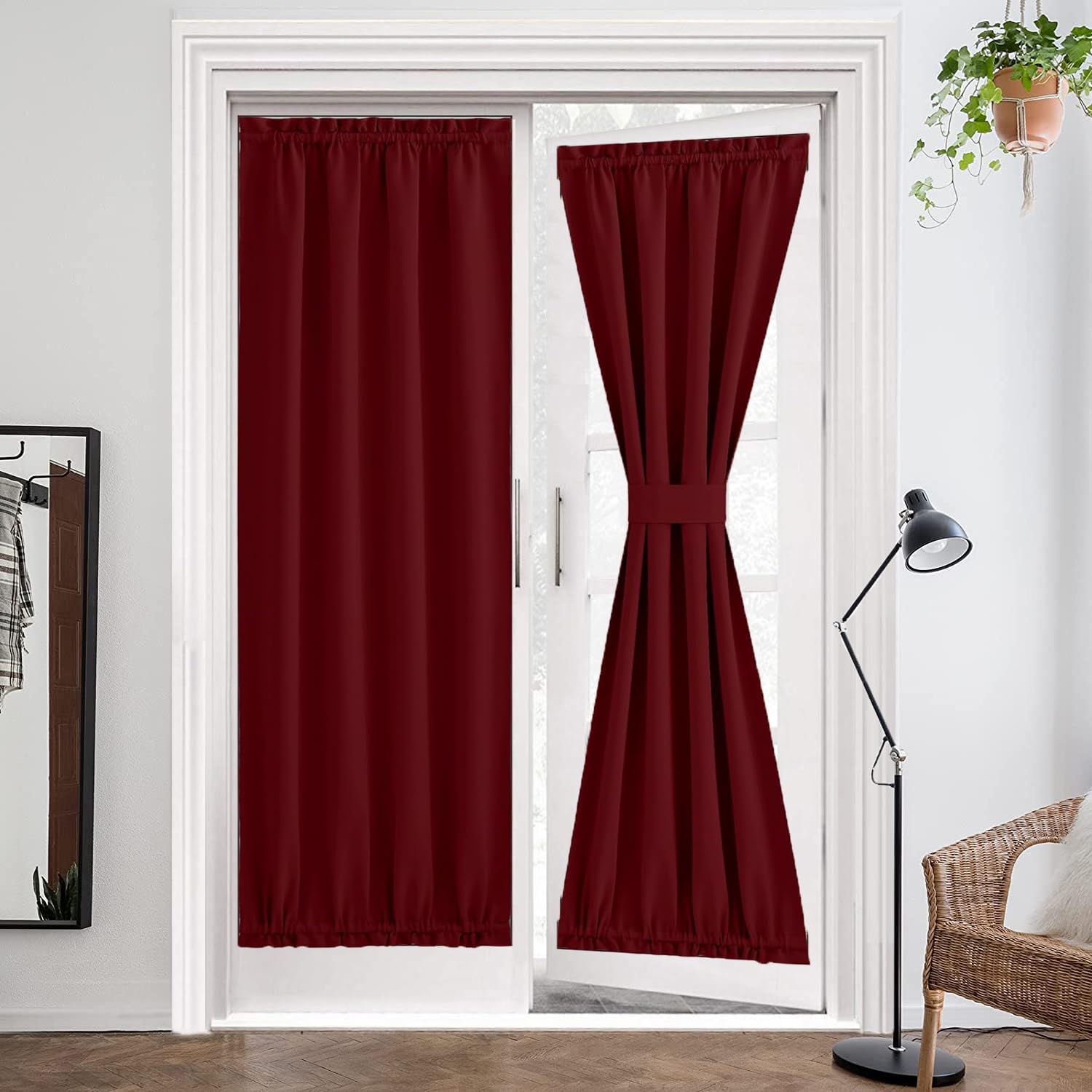 ZHhan French Door Curtains Privacy Blackout French Door Rod Pocket Drapes for Glass Door Home Office,Sidelight Curtain Tie up Shade,Easy Installed 30x182cm,Claret,1 Panel