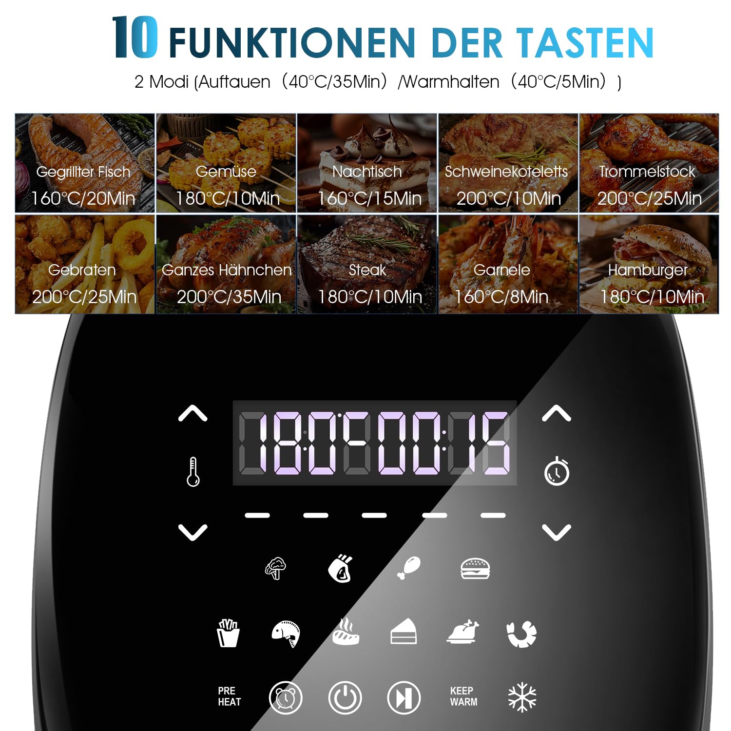 Double Stack Heißluftfritteuse 10L XL Airfryer Mit 2 Vertikale Schubladen, 6 Funktionen, 60-210°C, 2400W, Energiesparend, Ohne Öl, Backen, Braten, Grillen, Spülmaschinenfest