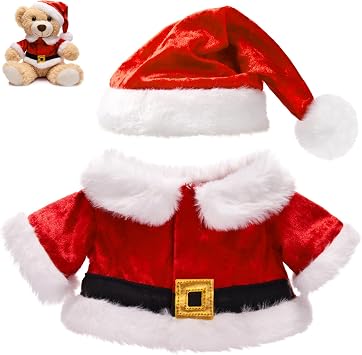 MaoGoLan Christmas Teddy Bear Clothes Stuffed Animal Clothing with Red Santa Hat & Shirt, Fit Most 8-14 inch Stuffed Animals - Soft Santa Outfits for Christmas Bear Decorations Gifts