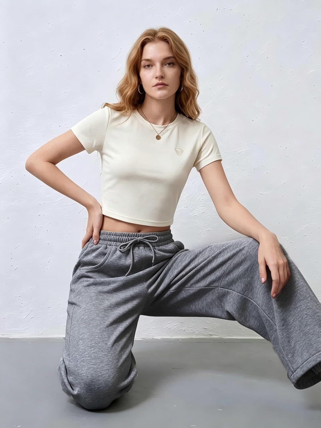 Women's Barrel Leg Sweatpants - 100% Cotton High Waisted Drawstring Wide Leg Pants with Pockets Casual Lounge Joggers