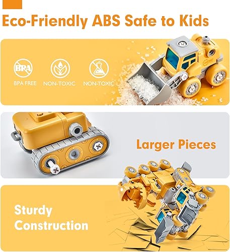 Vista 6 de hahaland Juguetes para niños de más de 5 años – Juguetes de dinosaurio desmontables para niños, vehículos de construcción 5 en 1 que se transforman