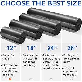 Yes4All Medium Firm Round PE Foam Roller for Pilates, Yoga, Stretching, Balance & Core Exercises - 4 Sizes 12/18/24/36-inch