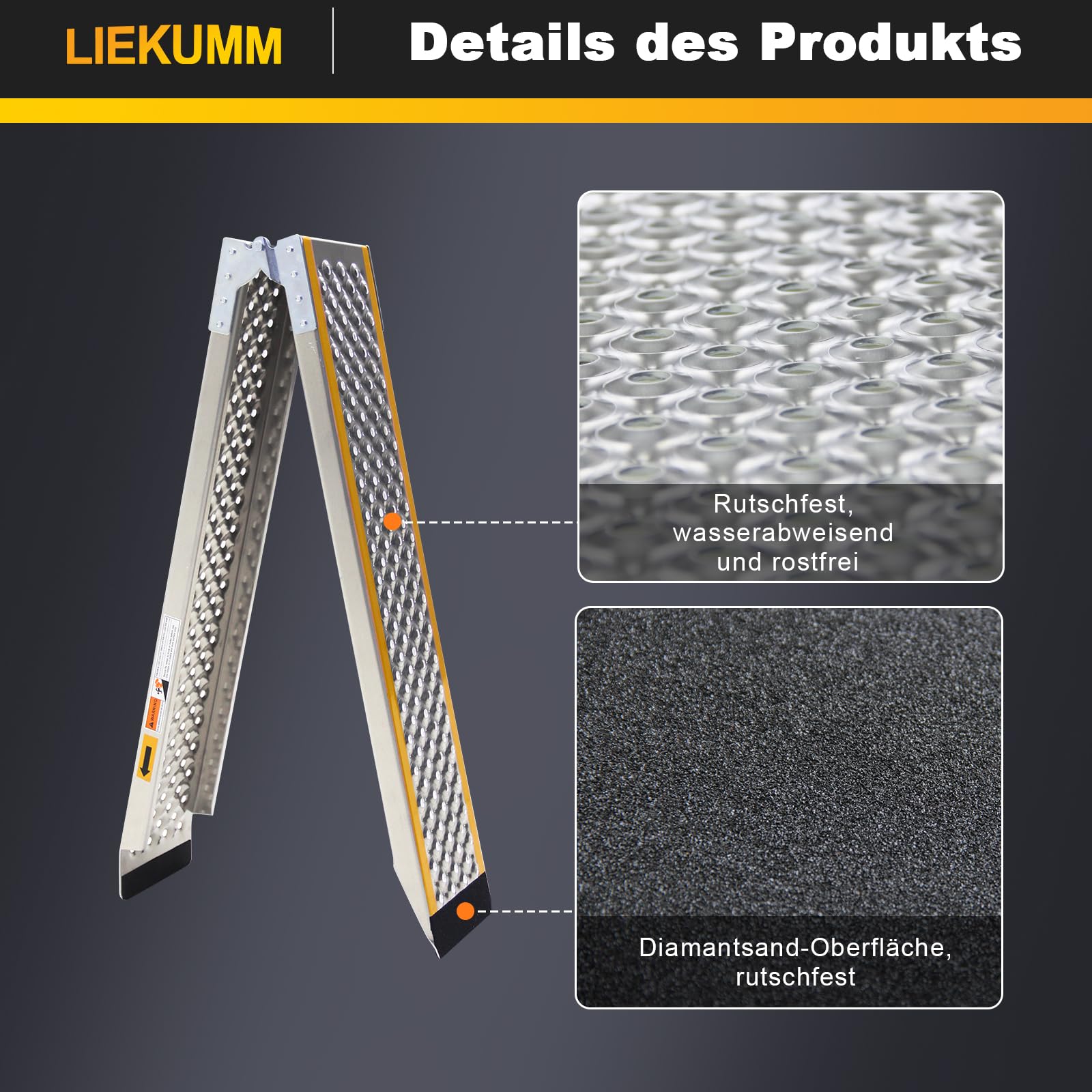 LIEKUMM Rampa di Carico, 200 X21,5 cm Rampa Moto, 300KG Capacità Rampa Pieghevole in Alluminio per ATV, Quad, Camion, Scooter, Tosaerba e Fordirt Bike, Pieghevole, 1 pacchetto