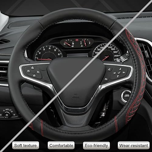 Miniatura 5 de West Llama - Funda para volante de automóvil personalizable, diseño acolchado con patrón de diamantes, color negro y rojo, tamaño estándar