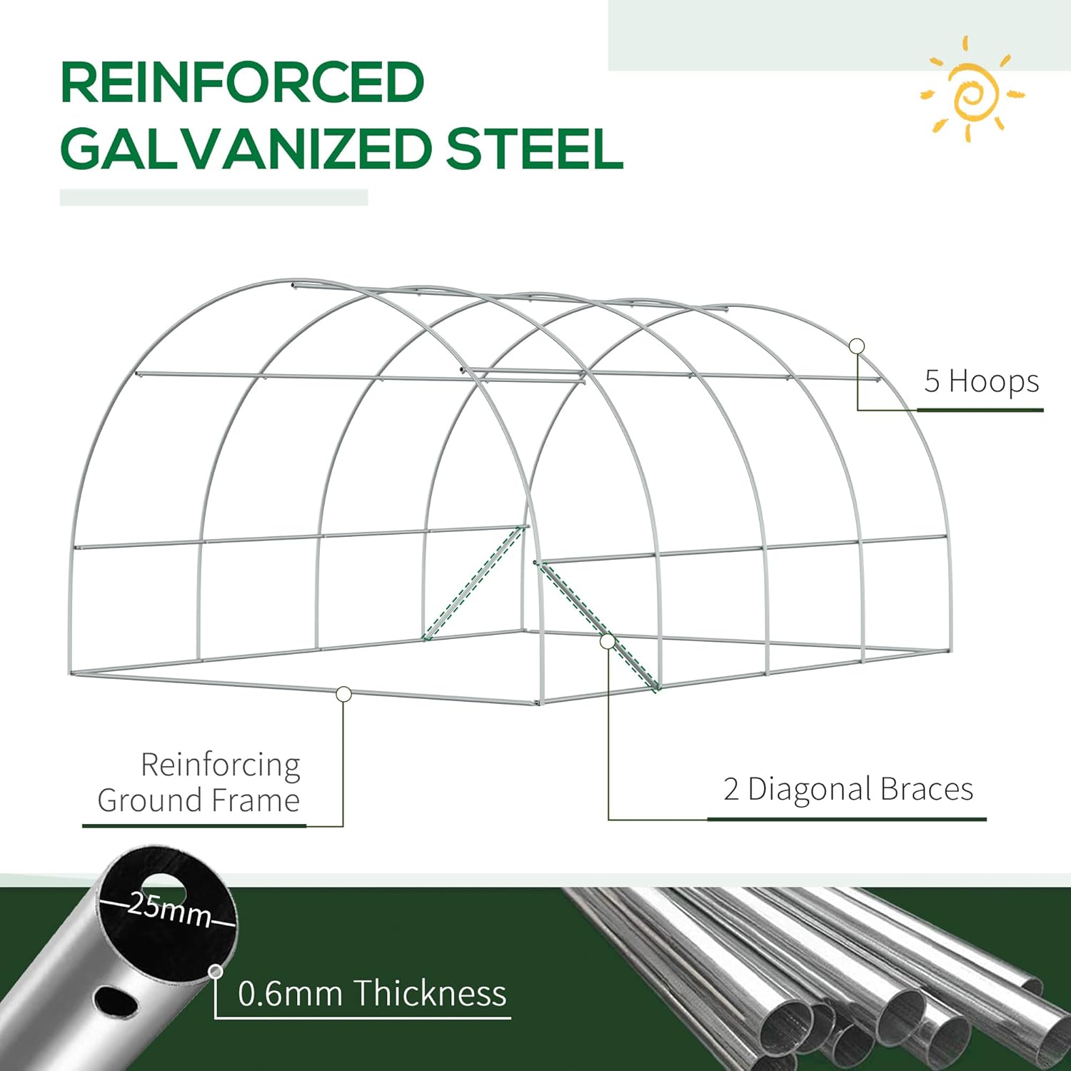 Outsunny 13' x 10' x 6.5' Walk-in Tunnel Greenhouse with 2 Zippered Mesh Doors & 10 Mesh Windows, Upgraded Gardening Plant Hot House with Galvanized Steel Hoops, Green