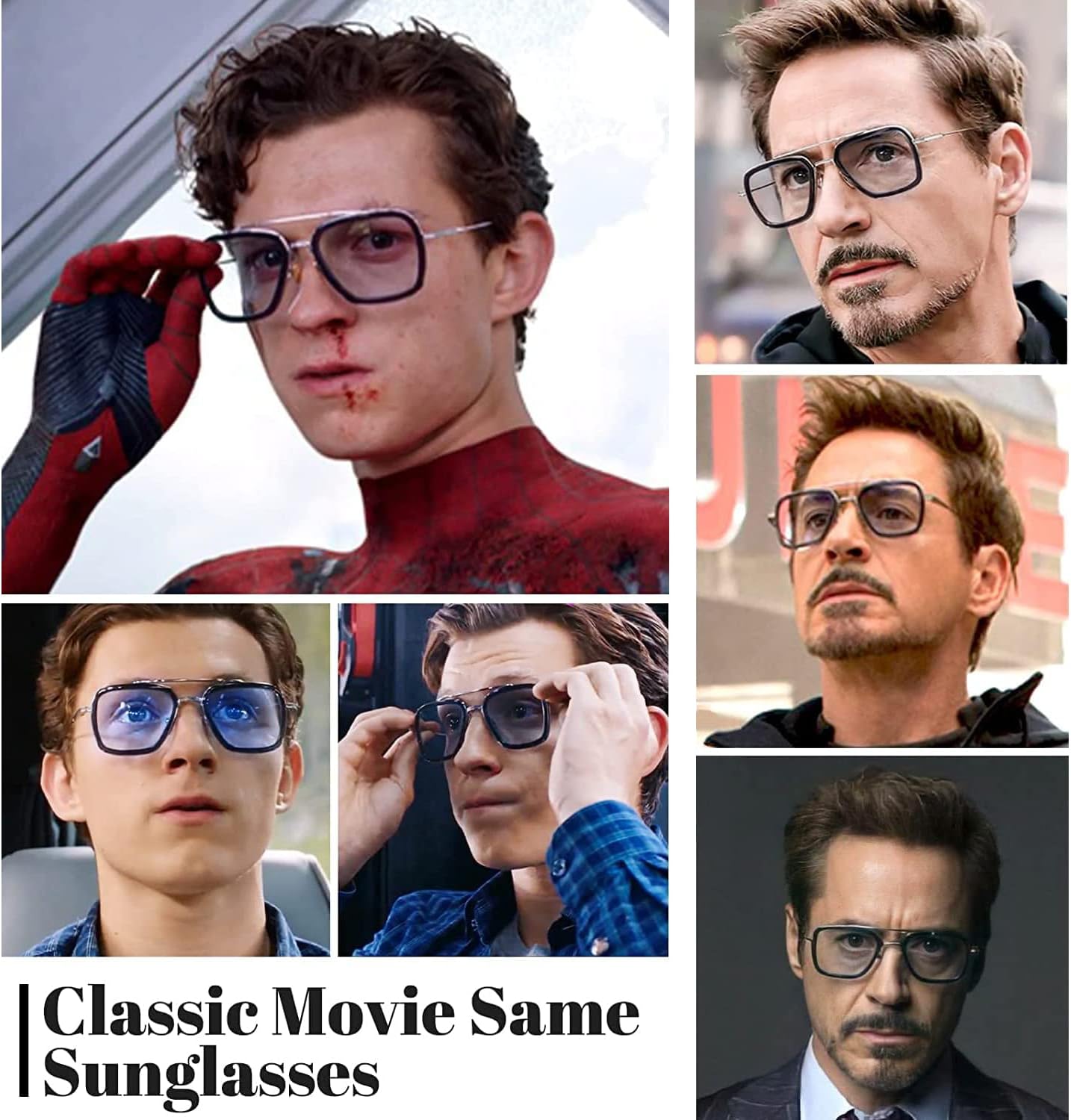 Sehnsucht Tony Stark Sunglasses for Men Iron Man Eyeglasses UV Protection Square Metal Downey Pilot Sun Glasses Vintage - Image 4