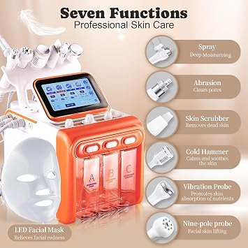 7 in 1 Hydrogen Oxygen Facial Machine with Led Mask Professional Face Skin Care Devices Hydrodermabrasion Machine for Salon Home