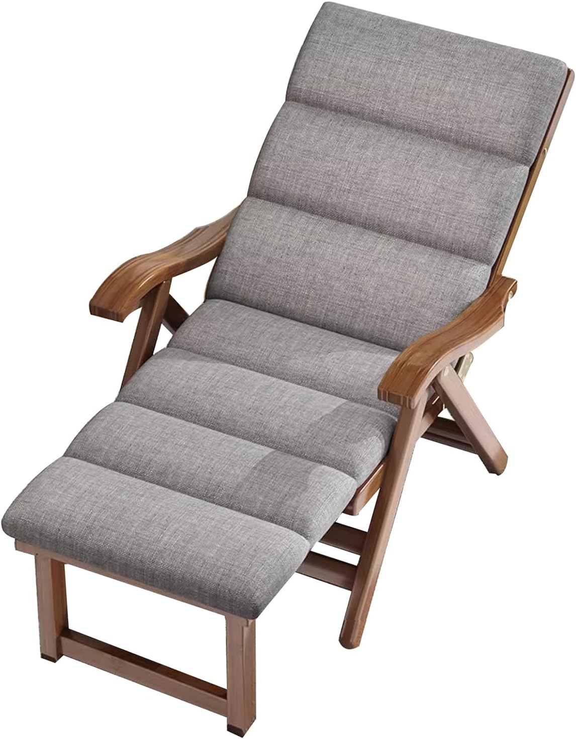 Folding Bamboo Recliner, 5-Position Adjustable Reclining Lounge Chair with Backrest, Outdoor Sun Lounger Sun Bed with Stretchable Footrest, Armchair for Garden Patio Balcony