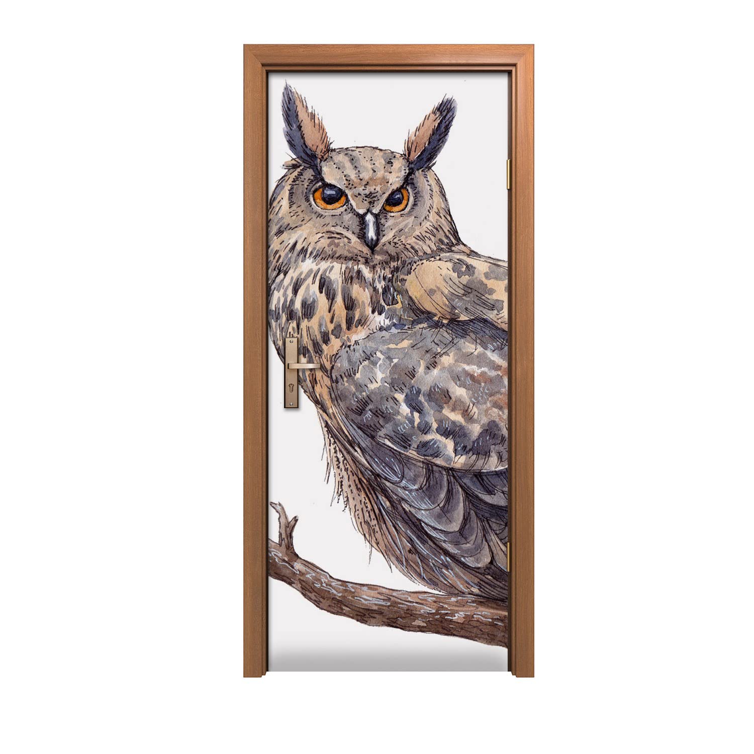 Peinture chouette oiseau animal en autocollant de porte 80x200cm au design d'intérieur unique