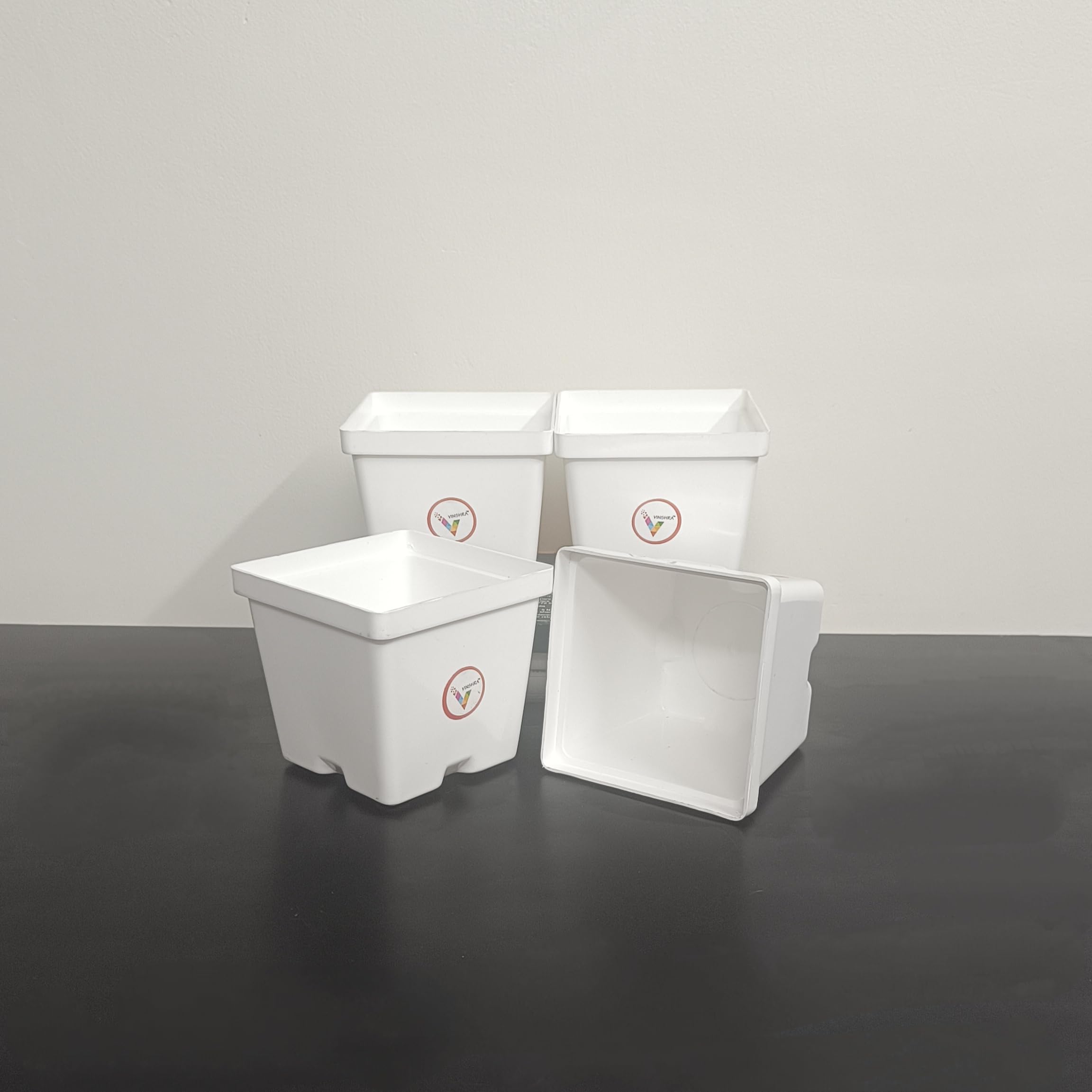 VINSHRA 4 Inch White Flower Pot Set of 4 Indoor & Outdoor Mini Flower Pots for Plants Square mega Planters for Table Top Terrace Home and Balcony Decor (B08JV9K9Q2) Amazon Price History, Amazon Price Tracker