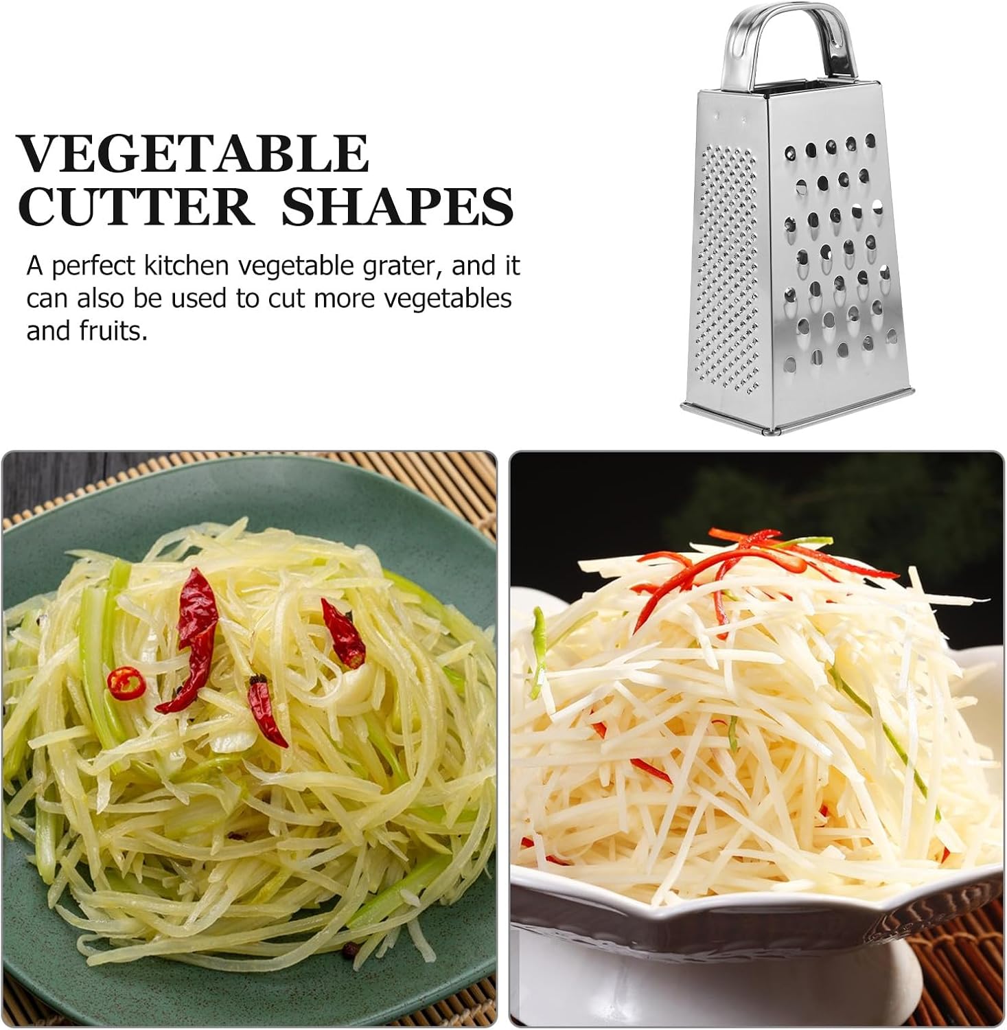 ARTIBETTER Stainless Steel Grater for Kitchen 4 Sided Cheese Grater Metal with Handle Vegetable Grating Tool and Food Shredder for Potato Ginger Garlic 7.08 X 3.46 X 2.48 in 1 Pack