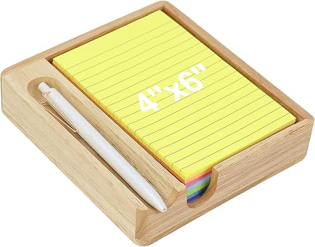 Buqoo Rubberwood Sticky Note Holder with Pen Slot 4x6 Memo Pad | Rubberwood sticky note holder with pen slot, fits 4x6 memo pads and features U-shaped opening for easy access