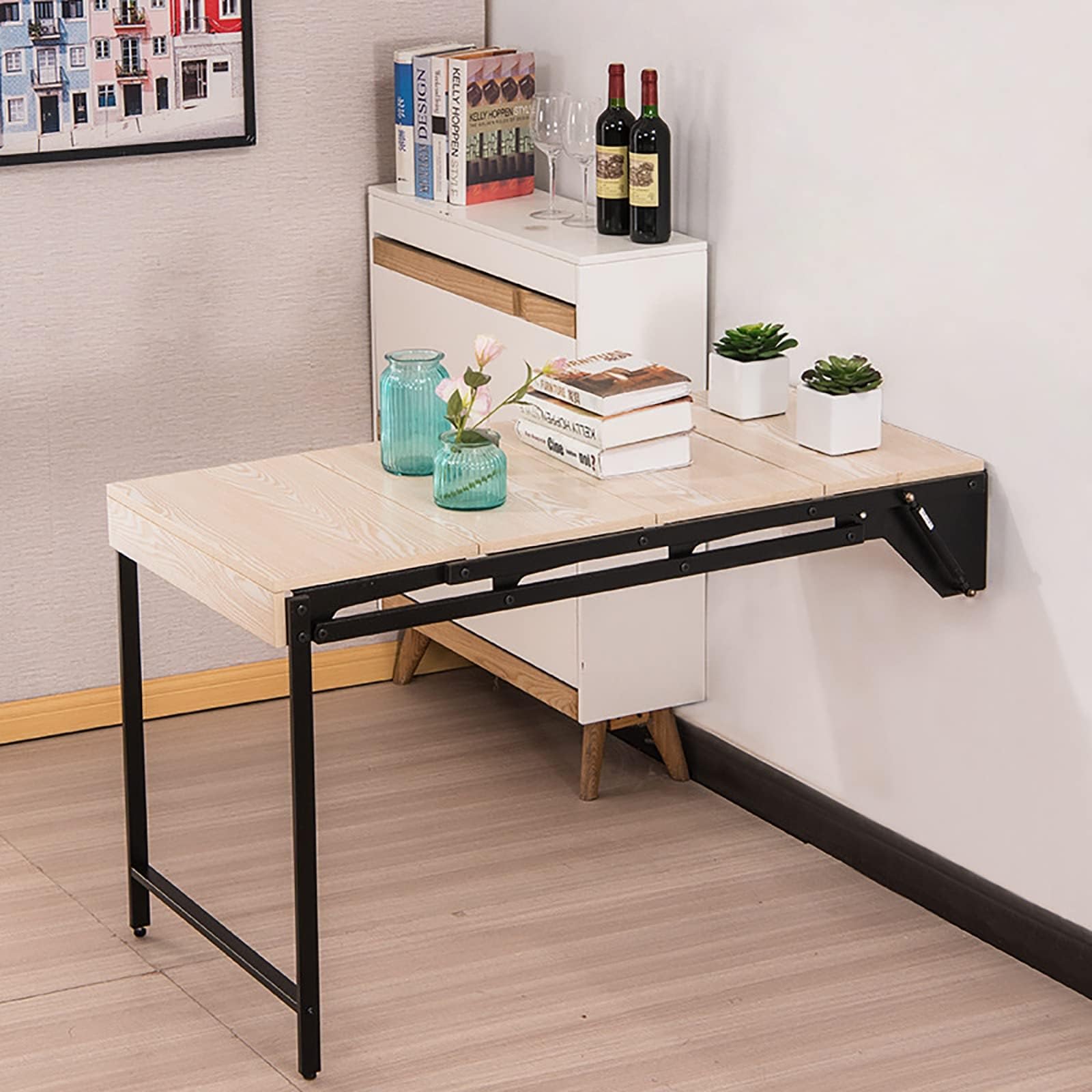 Table à manger murale pliable en bois haute densité pour intérieur moderne