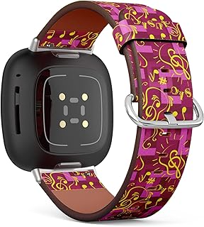 CJBROES Replacement Leather Watch Band, Compatible with Fitbit Versa 3 and Fitbit Sense of Wristband Bracelet Accessory - Notes Music