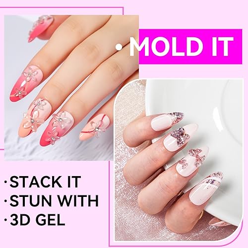 Miniatura 2 de Makartt Arte de uñas de gel 3D 4 en 1 constructor de gel sólido transparente para extensión UV pegamento de uñas para uñas acrílicas, diamantes de