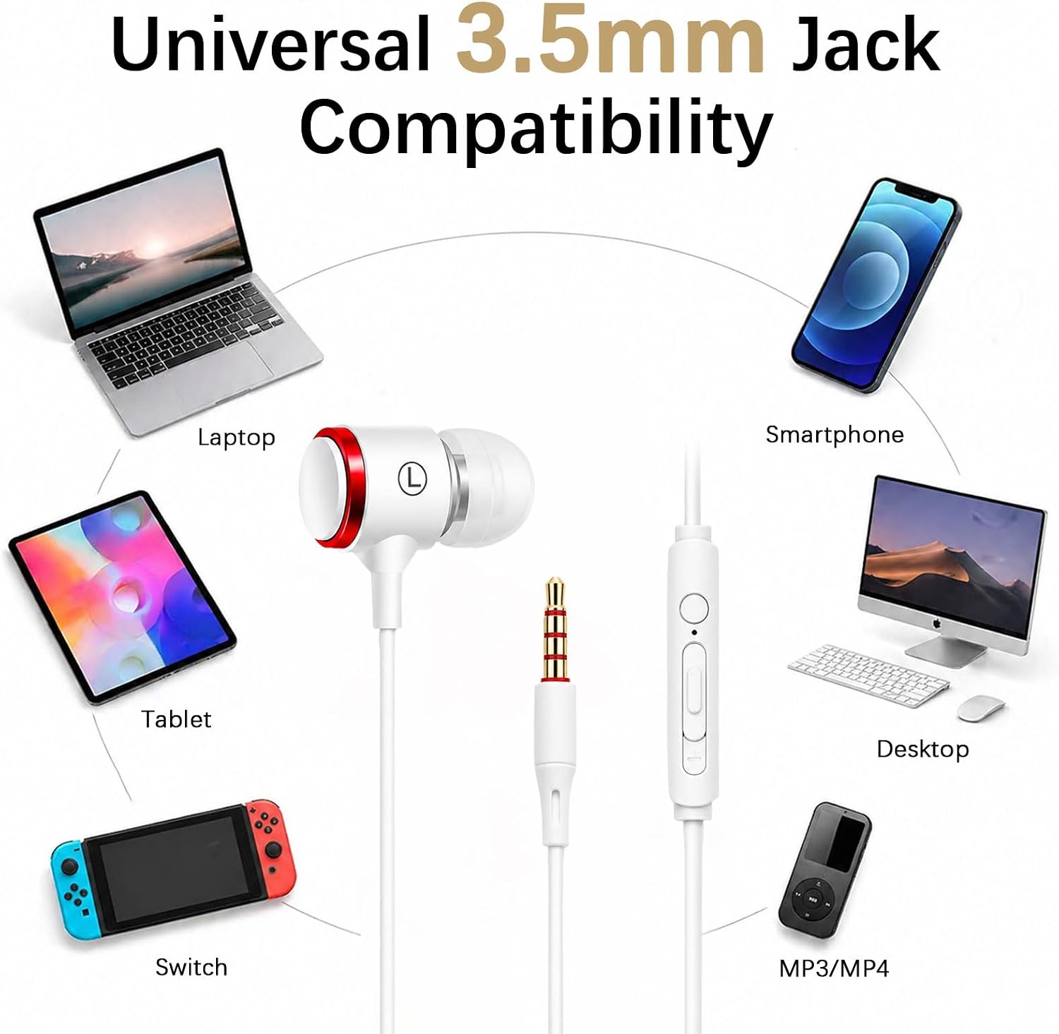 Rosmas Wired Headphones with case, 3.5mm Audio Jack, Noise Isolating HiFi Stereo Earphones with Mic, Volume Control & Clear Calls for Laptop/Chromebook/Kindle/Switch/Android /MP3 School Use(Black)