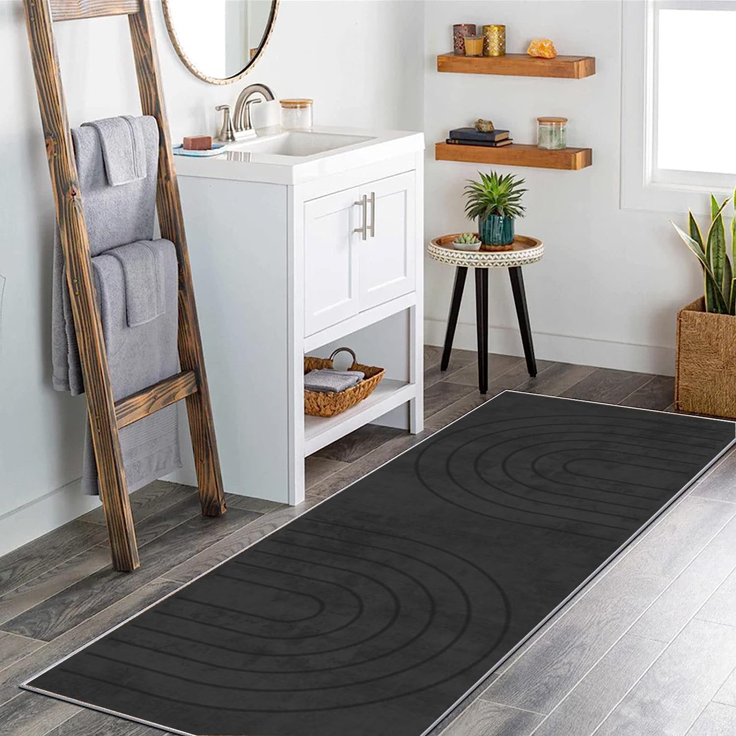 Tapis De Couloir Noir 70x260cm Design Minimaliste Moderne Tapis Couloir Long,Tapis Cuisine Devant Evier Lavable Tapis De Cuisine Long Antidérapant Tapis De Passage pour Chambre Salon