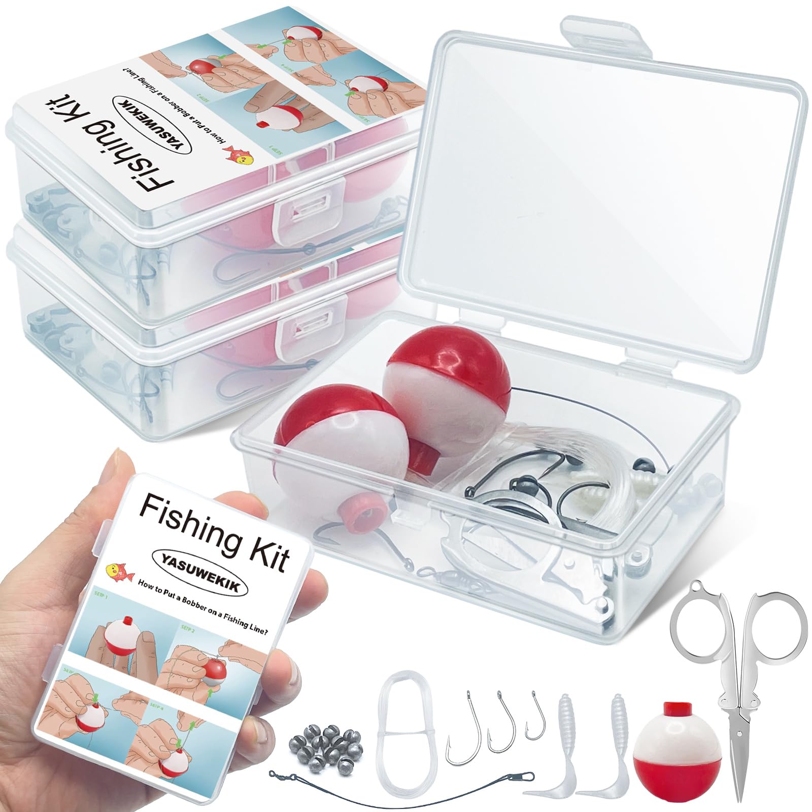 4 Pack Mini Fishing Kits Bulk Small Emergency Survival Fishing Kits Outdoor Compact Fishing Tackle Kits with Case for Beginner Christmas Shoebox Fillers for Fishing Party Favors